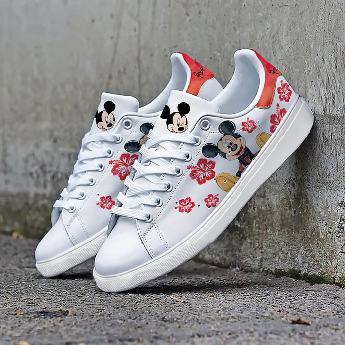 Custom Name Mickey Mouse Flower Designed Pattern Shoes