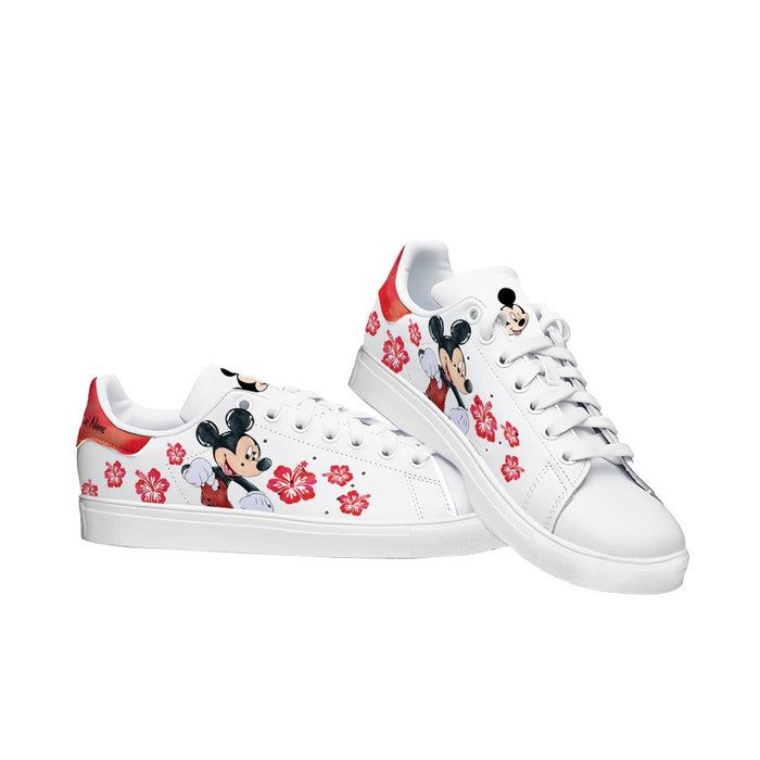 Custom Name Mickey Mouse Flower Designed Pattern Shoes