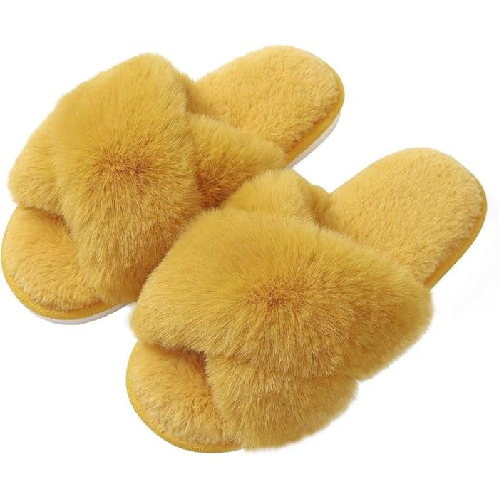 Cross Band Plush Memory Foam Slippers