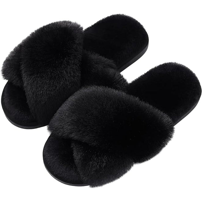 Cross Band Plush Memory Foam Slippers