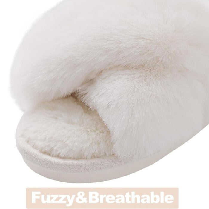 Cross Band Plush Memory Foam Slippers