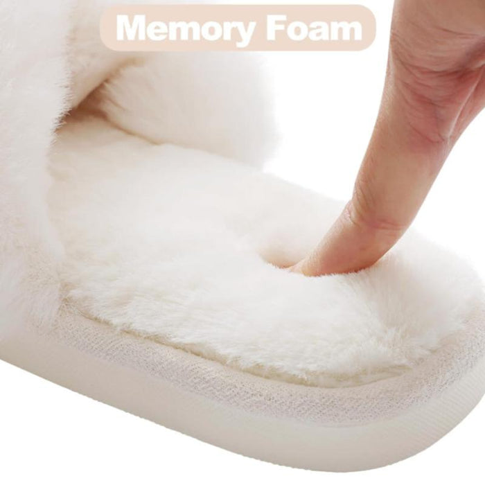 Cross Band Plush Memory Foam Slippers