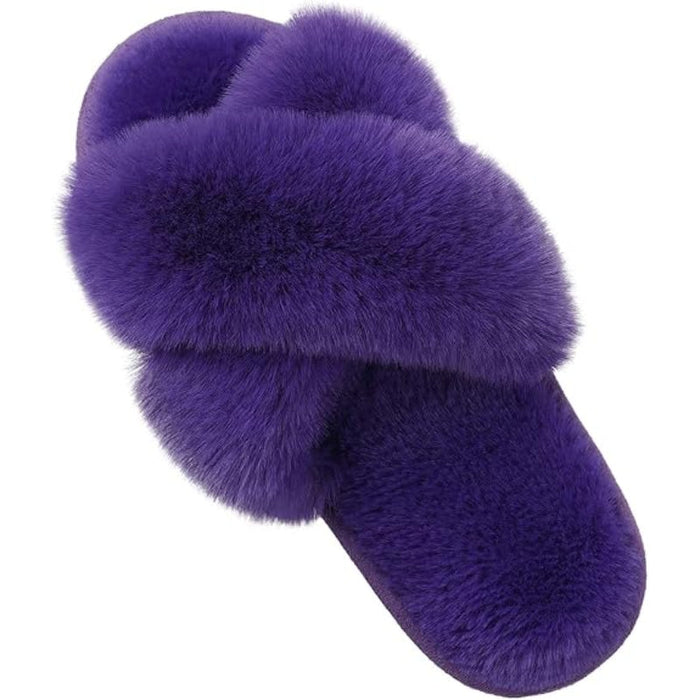 Cross Band Plush Memory Foam Slippers