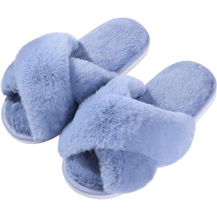 Cross Band Plush Memory Foam Slippers