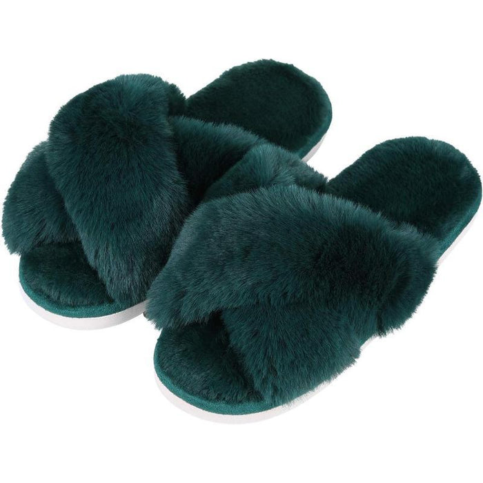 Plush Comfort Crossband Slippers For Women