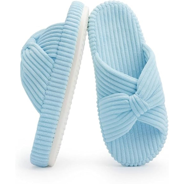 Corduroy Bow Crossband Comfy Slip-On Slippers