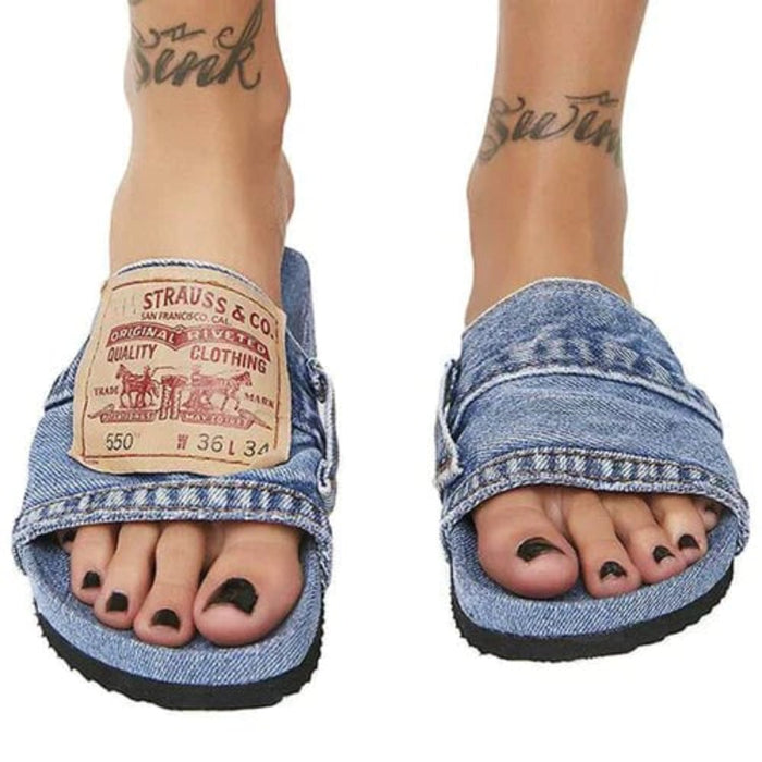 Stylish And Comfort Denim Slides