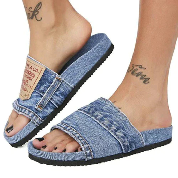 Stylish And Comfort Denim Slides