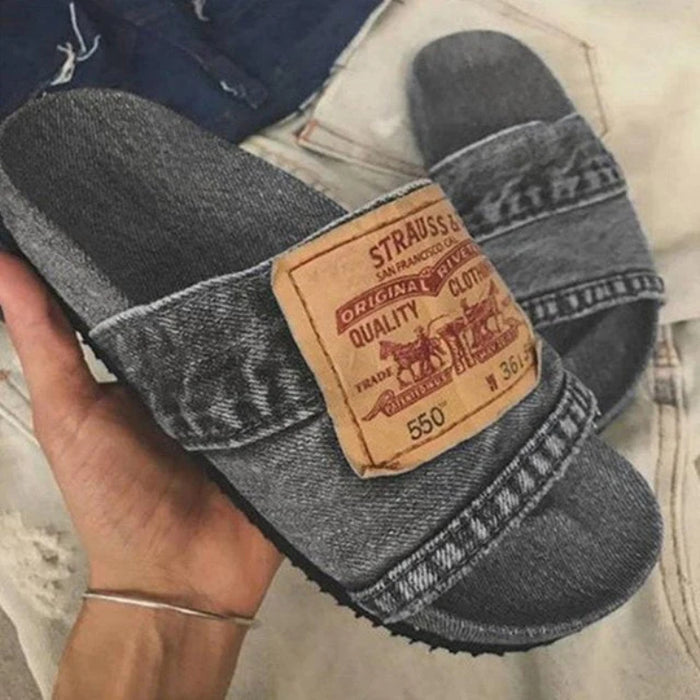 Stylish And Comfort Denim Slides