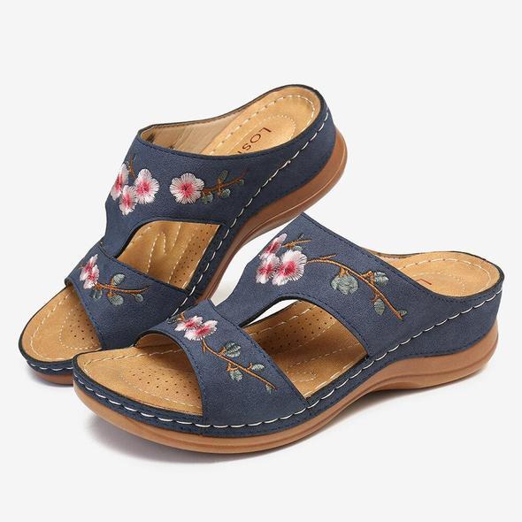 Flower Embroidered Vintage Casual Wedge Sandals.