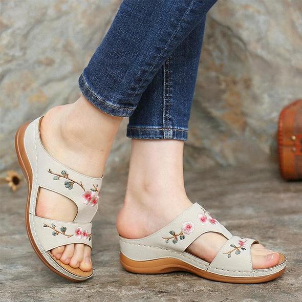 Flower Embroidered Vintage Casual Wedge Sandals.