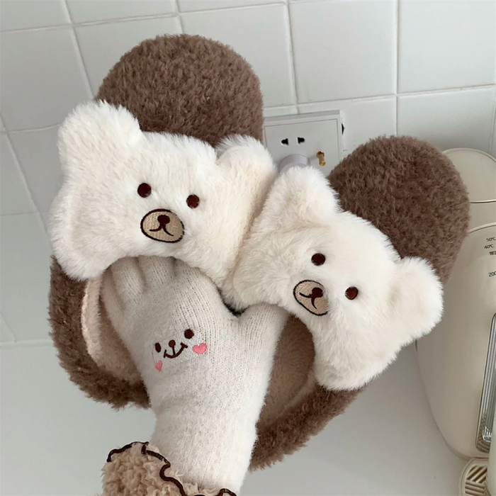 Patrice Cute Bear Fluffy Slippers