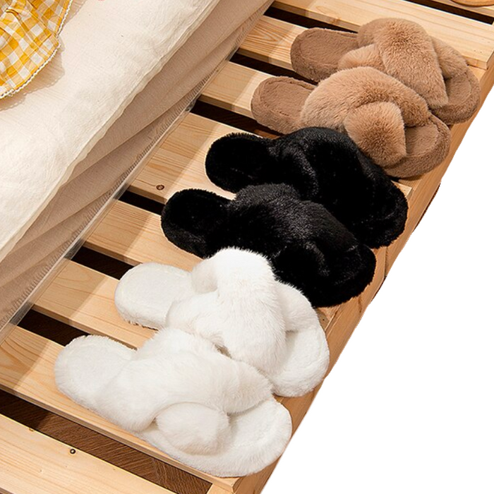 The Furry Criss-Cross Strap Warm Slides