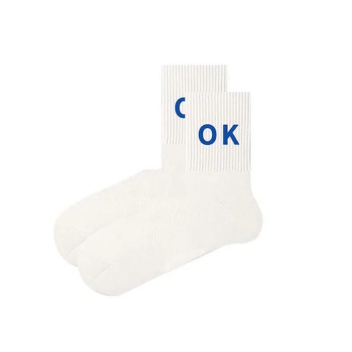 The Shanda OK Text Blue White Socks