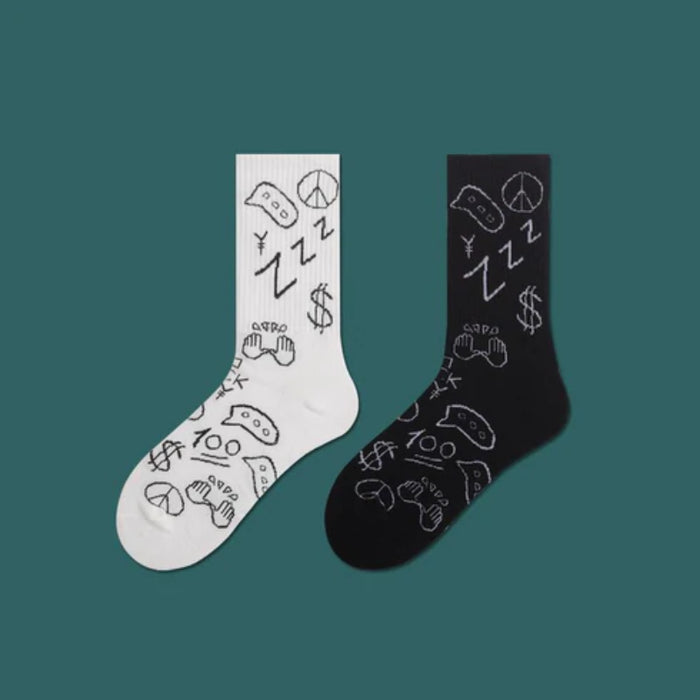 The Mariana Black And White Doodle Socks