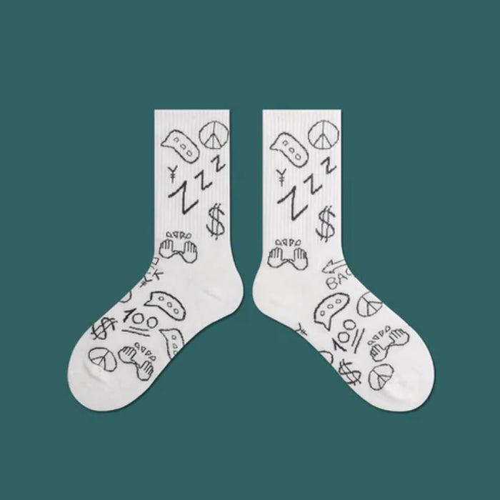 The Mariana Black And White Doodle Socks