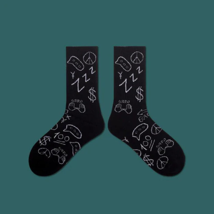 The Mariana Black And White Doodle Socks